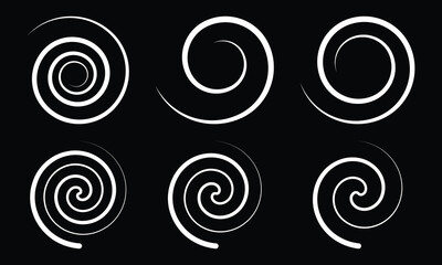 Funnel or swirl icons. Black vortex logo. Set of spiral element. Funnel icon collection