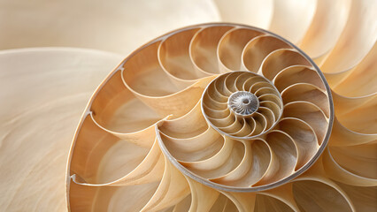 Obraz premium Nautilus shell spiral cross section close up macro