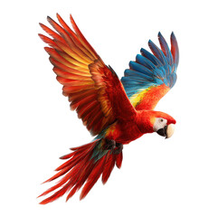 Obraz premium Vibrant macaw in flight against black background