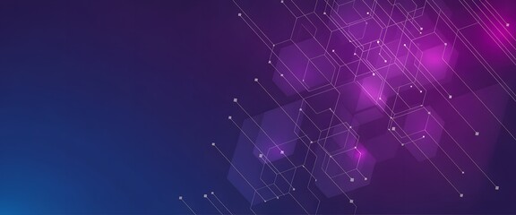 Fototapeta premium Abstract Hexagon Network Background: A modern digital artwork showcasing a network of interconnected hexagons and lines, rendered in a gradient of rich blues and purples.
