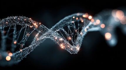 DNA helix, glowing particles