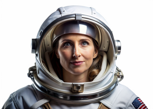 A woman wearing a space suit isolated on white background