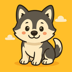 Cute Alaskan Malamute Cartoon Vector Illustration on Yellow Background