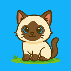 Cute Siamese Cat Vector Illustration in Kawaii Style