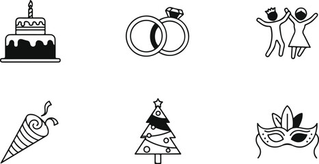 Celebratory icons black and white graphics