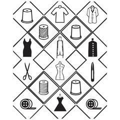 Sewing and Tailoring Tools Icon Pattern