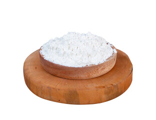 flour in a wooden bowl on wooden board