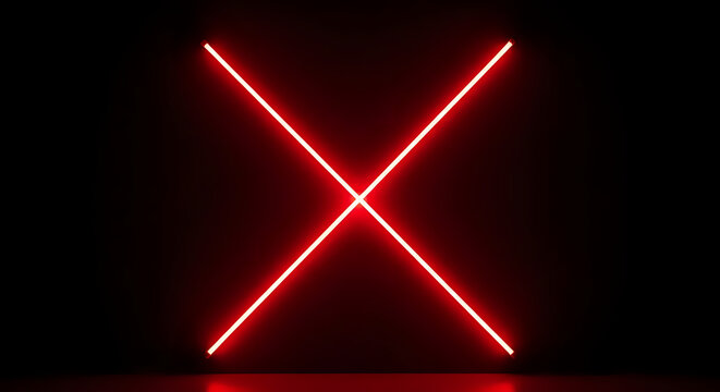 A striking image featuring a vibrant red neon x shape against a dark background with subtle reflections