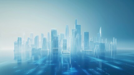Fototapeta premium The holographic buildings in the digital city skyline symbolize the integration of technology into urban life.