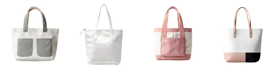 Canvas Tote Bag Collection: Stylish Reusable Shopping Bags on White