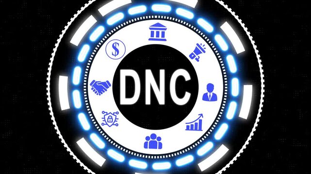 Dnc with animated icons represents business finance and global digital development