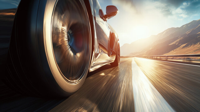 A car speeds down a sunlit highway, capturing the essence of freedom and motion.
