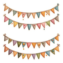 Festive Bunting Garlands with Triangle Flags and Bows for Celebrations