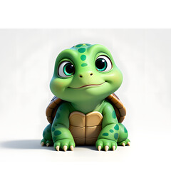 Adorable Cartoon Turtle Character Isolated on White Background Studio Shot