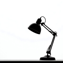 High-Contrast Black Desk Lamp Silhouette on White Background with Minimalist Design