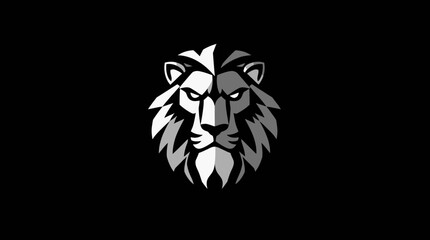 A stylized grayscale lion's head, fierce and majestic, against a black background.