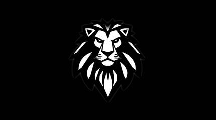 A stylized white lion's head, fierce and majestic, against a black background.