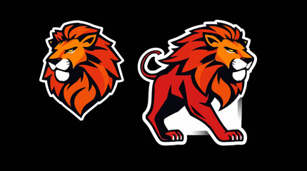 Two stylized lion logos, one a head, the other a full body, displayed against a black background.