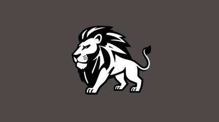 Simple black and white graphic of a majestic lion in a bold stance.