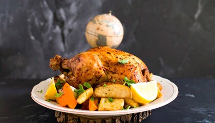 Roasted chicken with vegetables and lemon