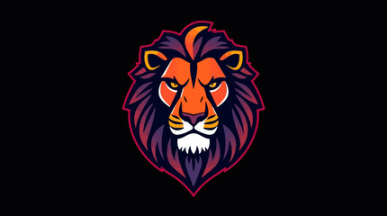A stylized lion head with a vibrant mane, facing forward on a dark background.