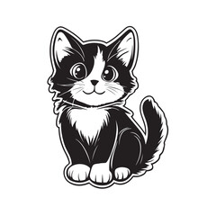 Fototapeta premium Cute cat silhouette, cat silhouette vector, Vector illustration, Silhouette of a cute cat vector illustration, coloring page line art vector, black cat vector, black cat vector illustration