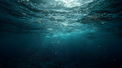 Obraz premium Underwater View Of Deep Ocean With Sunlight Filtering Through Blue Water
