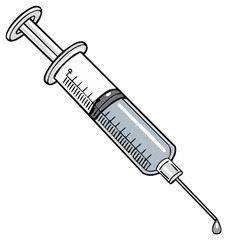 Medical Syringe with Liquid Droplet Falling from Needle