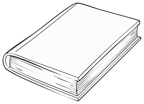 Outline illustration of a closed book with blank pages and cover