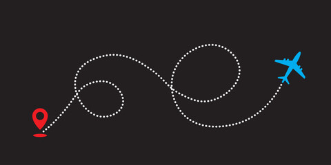 Fototapeta premium Abstract Line Art with Dynamic Curve and Blue Plane Icon – Minimal Geometric Transportation Vector 