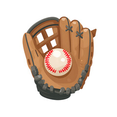Flat vector icon of a baseball glove catching a ball, filled and isolated, transparent background