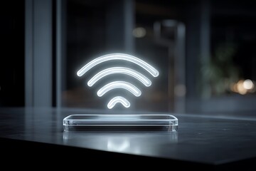 Glowing WiFi signal over sleek smartphone signifies seamless connectivity and modern technology for business and personal use