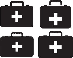 Obraz premium Four black first aid kit icons with white cross silhouette