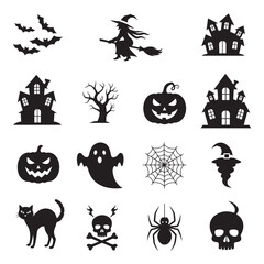 Fototapeta premium Vector art of halloween icons and symbols isolated on white background