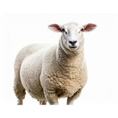 Obraz premium Sheep with lambs standing on grass isolated on white background