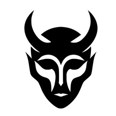 Minimalist Black Silhouette of a Demon Mask with Horns Halloween Clipart Design