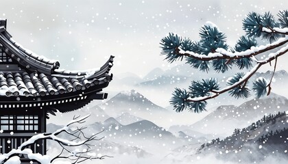 Serene Winter Landscape Inspired By East Asian Art