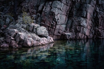 Fototapeta premium Rocky shore meets crystal-clear water
