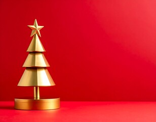 Gold stylized Christmas tree on red background