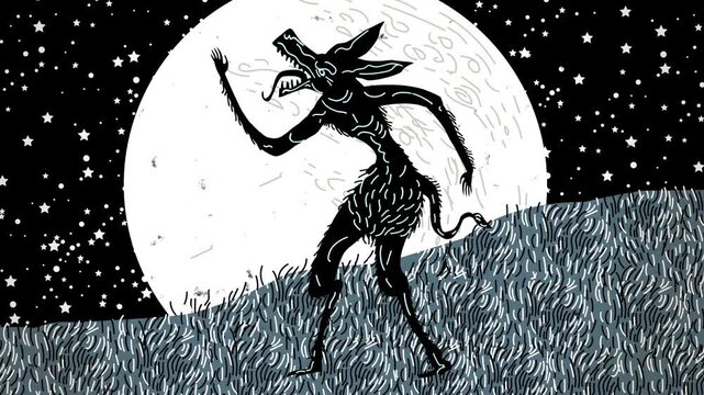hungry werewolf howling in the full moon night