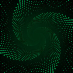 Green spiral dots pattern with dynamic wave effect on black background