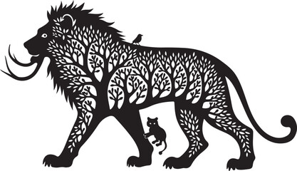 Obraz premium Lion Silhouette Vector Illustration, featuring a bold black lion shape isolated on a clean white background