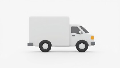 White delivery truck in minimalist design on plain background  