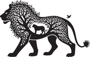 Obraz premium Lion Silhouette Vector Illustration, featuring a bold black lion shape isolated on a clean white background