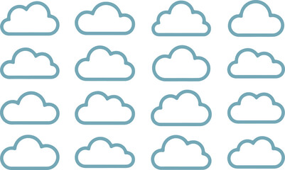Simple blue cloud outlines on white background clouds