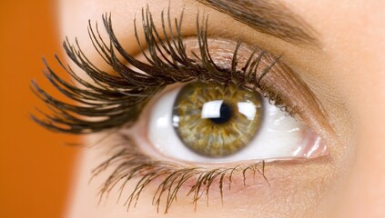 Close-up of a woman's eye with long, dark lashes