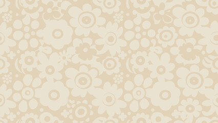 Floral pattern in beige with various flower designs and shapes creating a seamless repeatable background texture