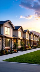 Row houses at sunset