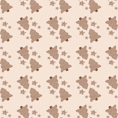 Fototapeta premium Brown Christmas tree seamless pattern. Papers vinyl, Fabric surface design, winter books file gifts. 