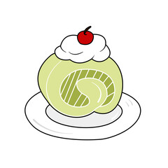 Green Tea Mochi Cake Flat Design
